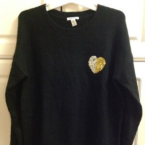 Kids black sweater with sequin heart detail